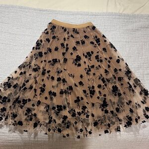 Chicwish Tan and Black Floral A-Line Skirt